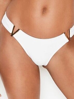 Victoria's Secret White Monaco w/Gold V-Hardware Swimwear Bikini Bottom*L